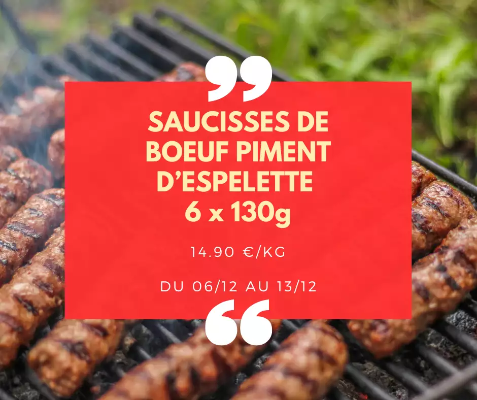 Saucisses de boeuf Piment d'Espelette - 6 x 130g